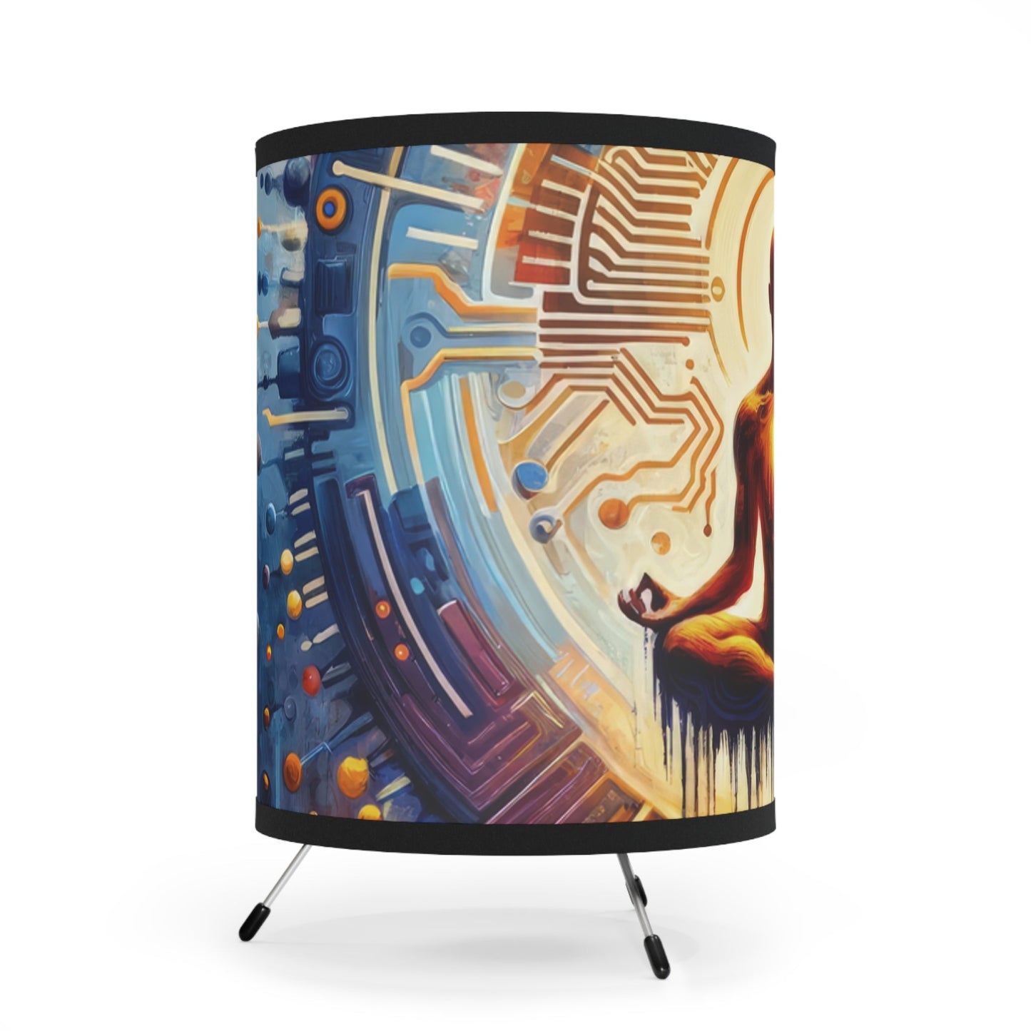 Meditative Technological Fusion Tripod Lamp with High-Res Printed Shade, US\CA plug - ATUH.ART