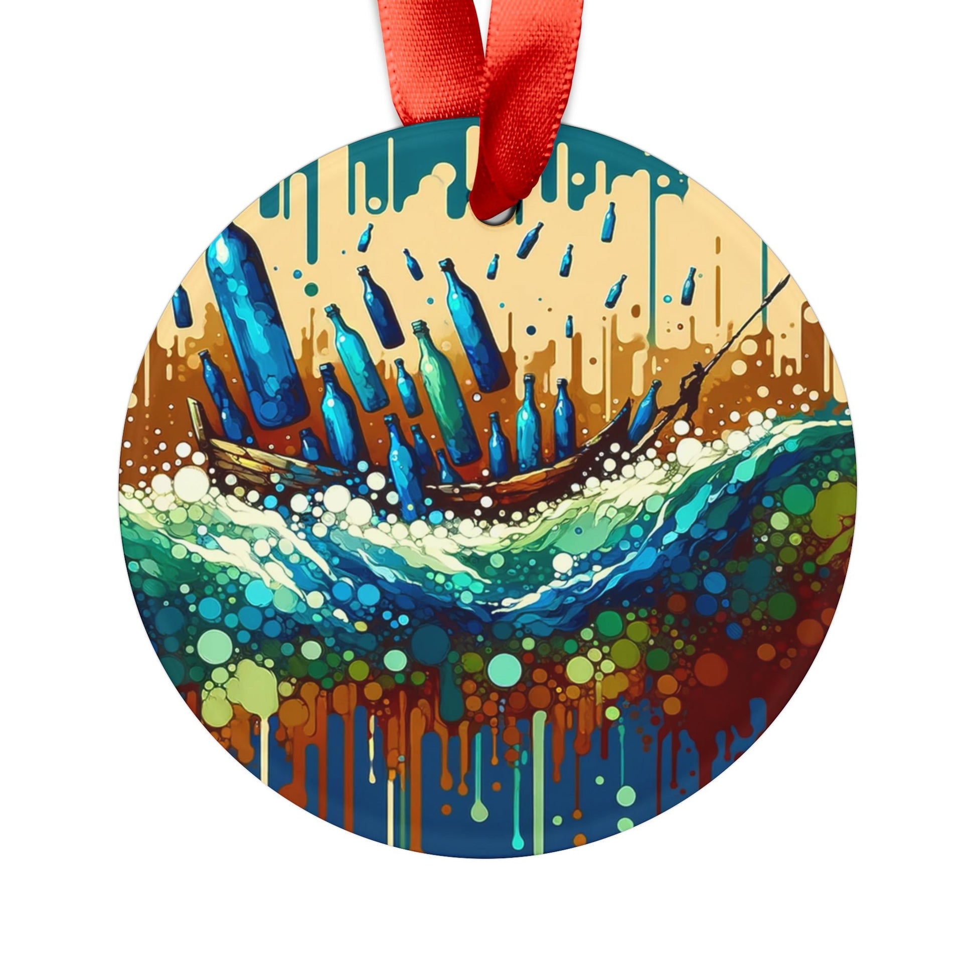 Oceanic Bottle Rescue Acrylic Ornament with Ribbon - ATUH.ART