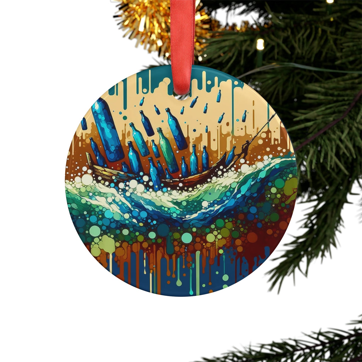 Oceanic Bottle Rescue Acrylic Ornament with Ribbon - ATUH.ART