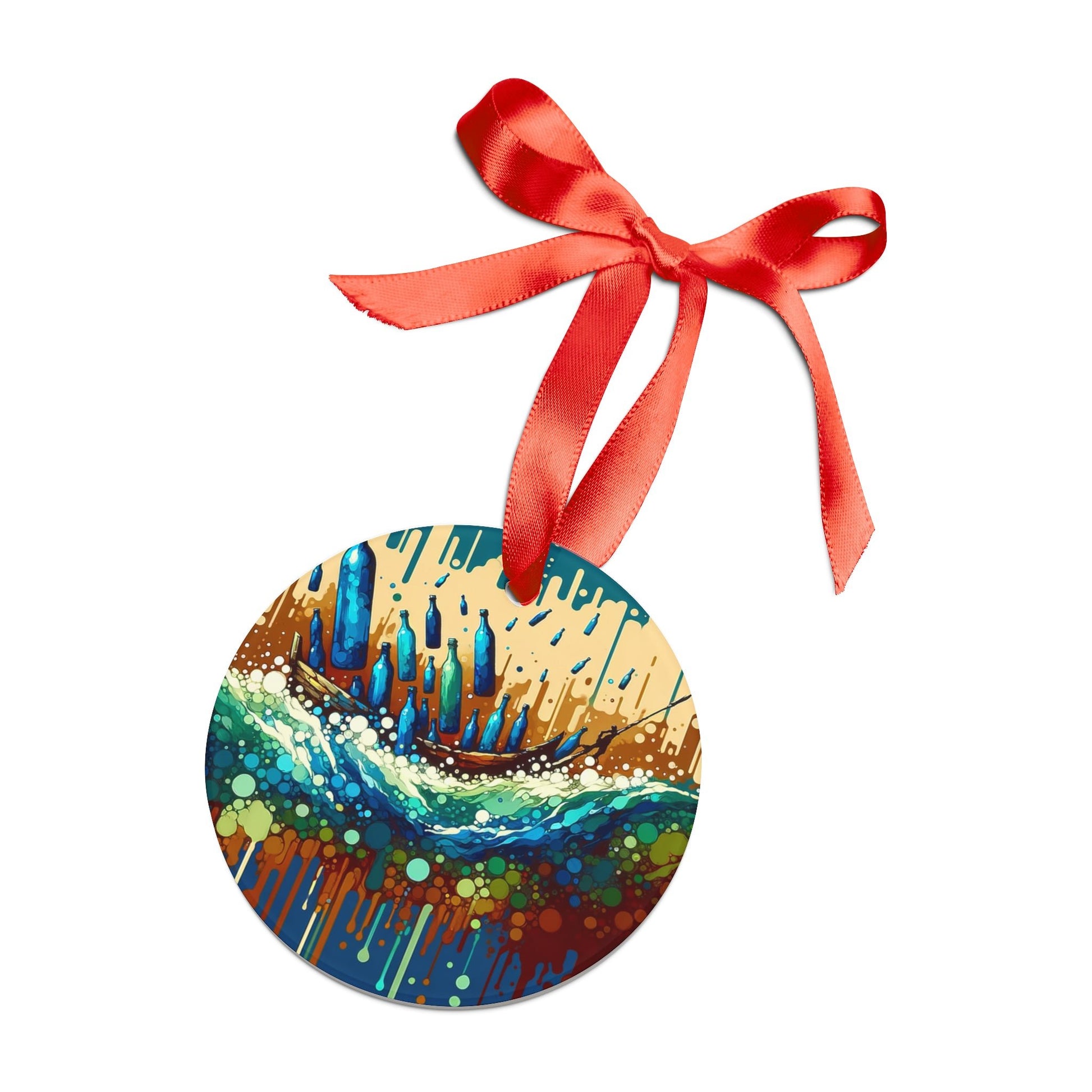Oceanic Bottle Rescue Acrylic Ornament with Ribbon - ATUH.ART