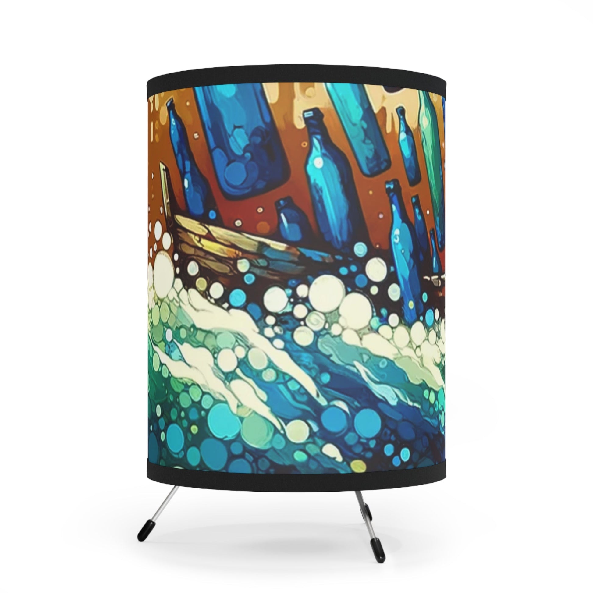Oceanic Bottle Rescue Tripod Lamp with High-Res Printed Shade, US\CA plug - ATUH.ART
