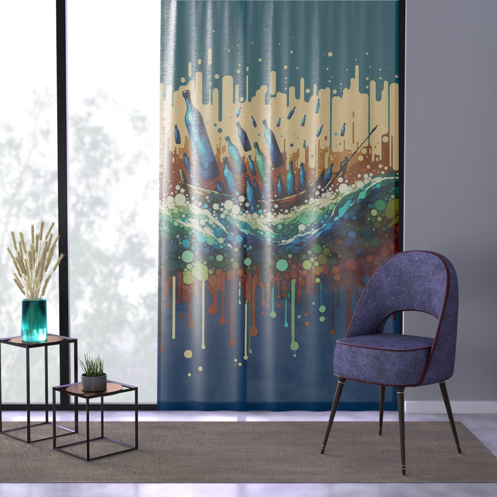 Oceanic Bottle Rescue Window Curtain - ATUH.ART