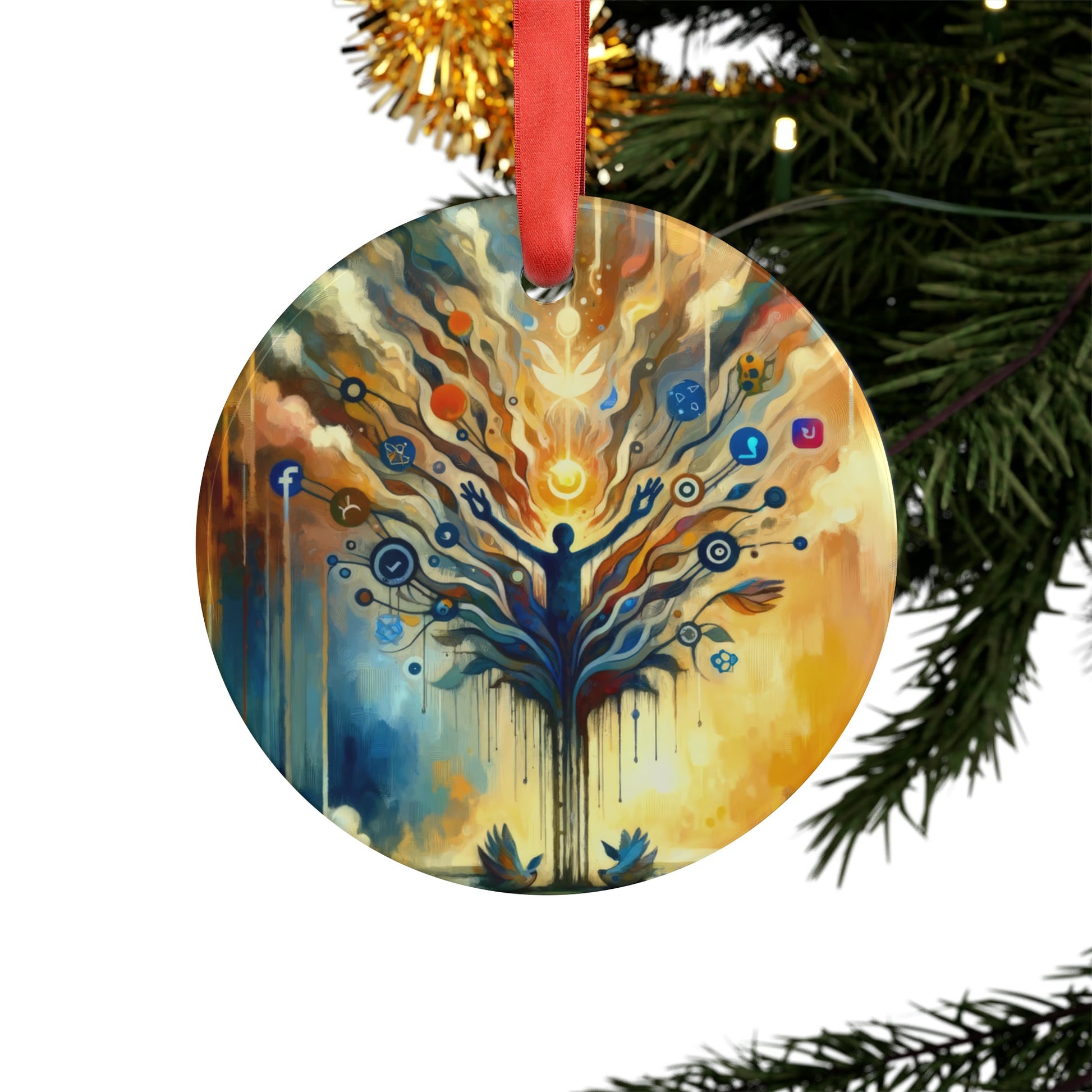 Reflective Digital Meditation Acrylic Ornament with Ribbon - ATUH.ART