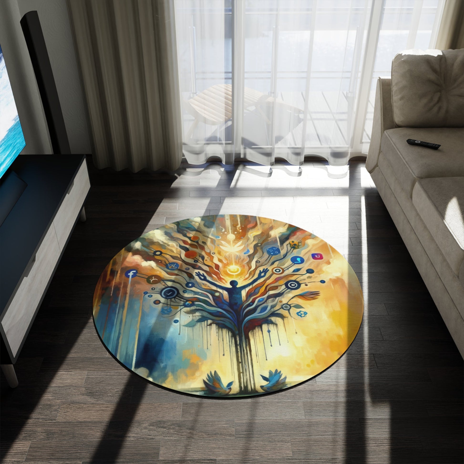 Reflective Digital Meditation Round Rug - ATUH.ART