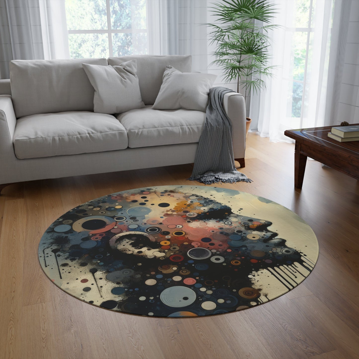 Reflective Tachism Contemplation Round Rug - ATUH.ART