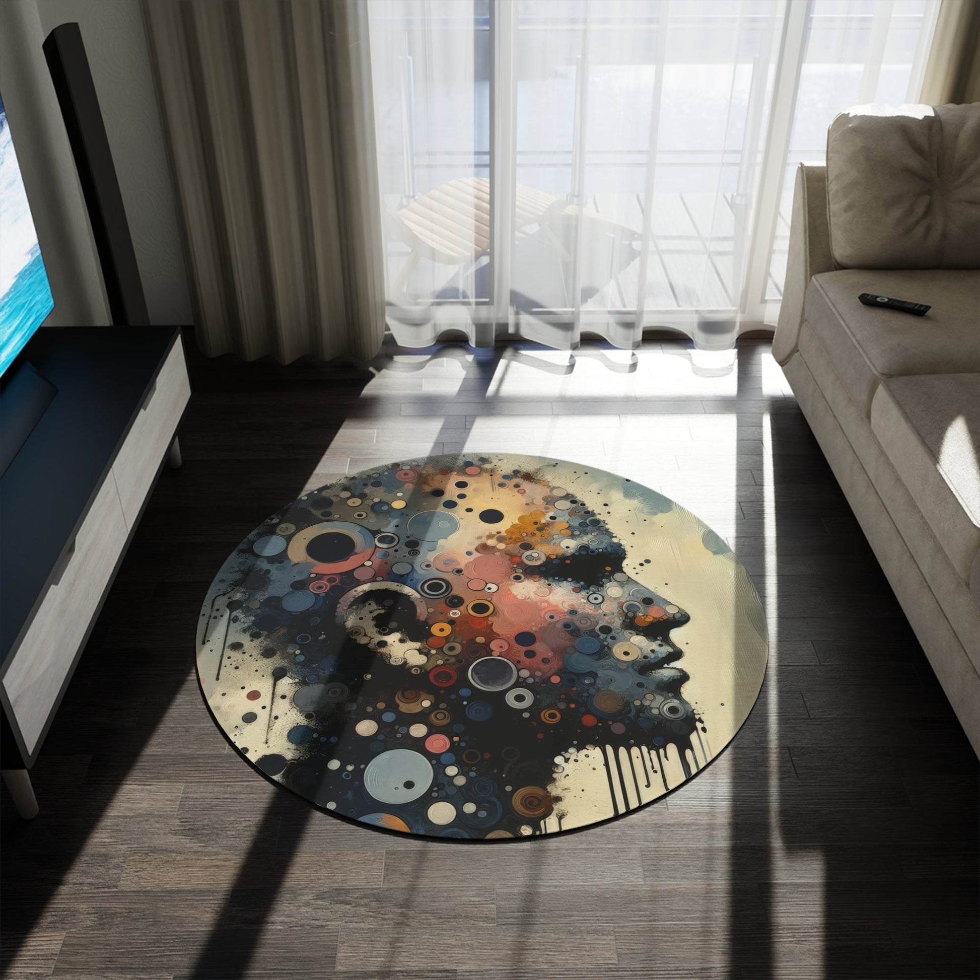 Reflective Tachism Contemplation Round Rug - ATUH.ART