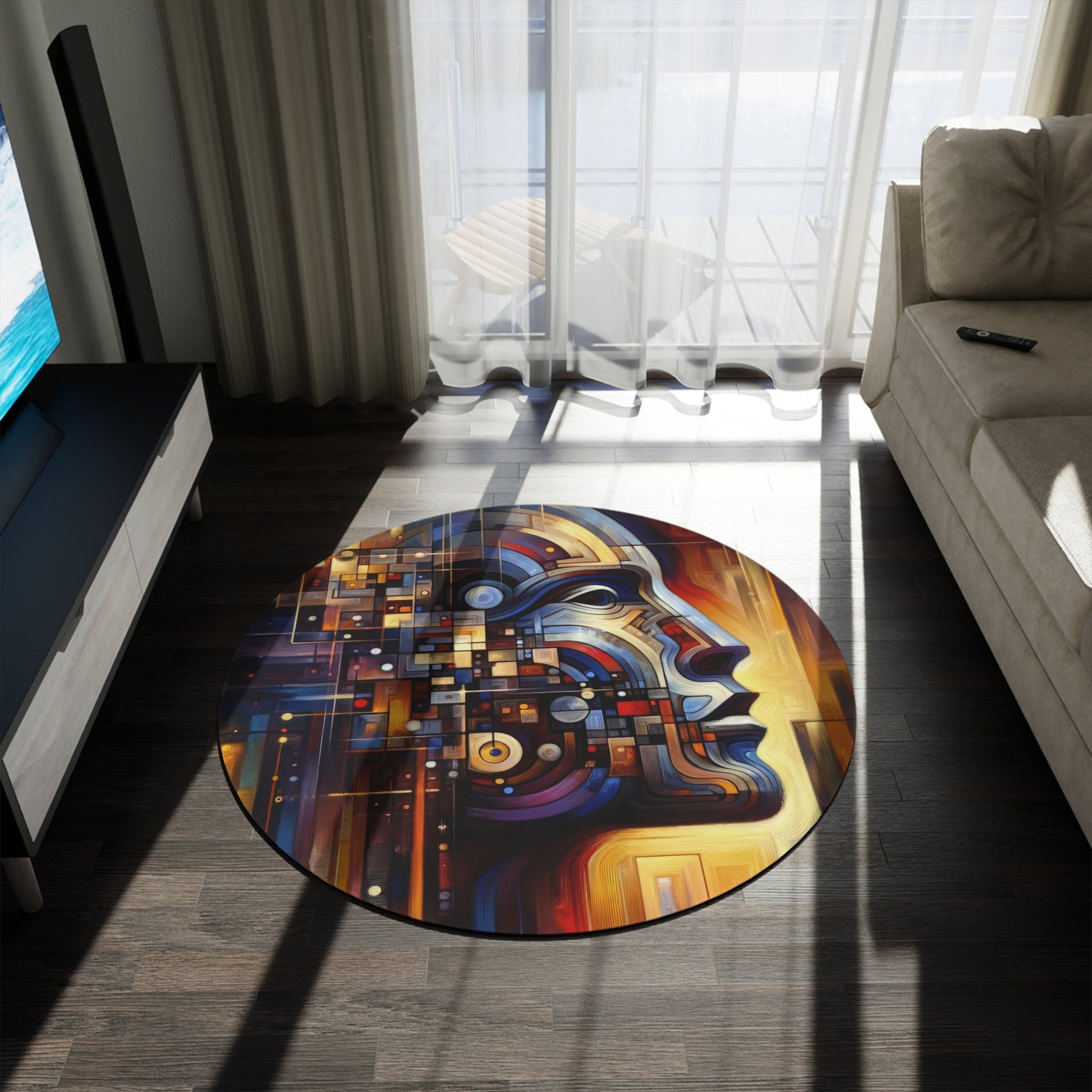 Reflective Tachism Shield Round Rug - ATUH.ART
