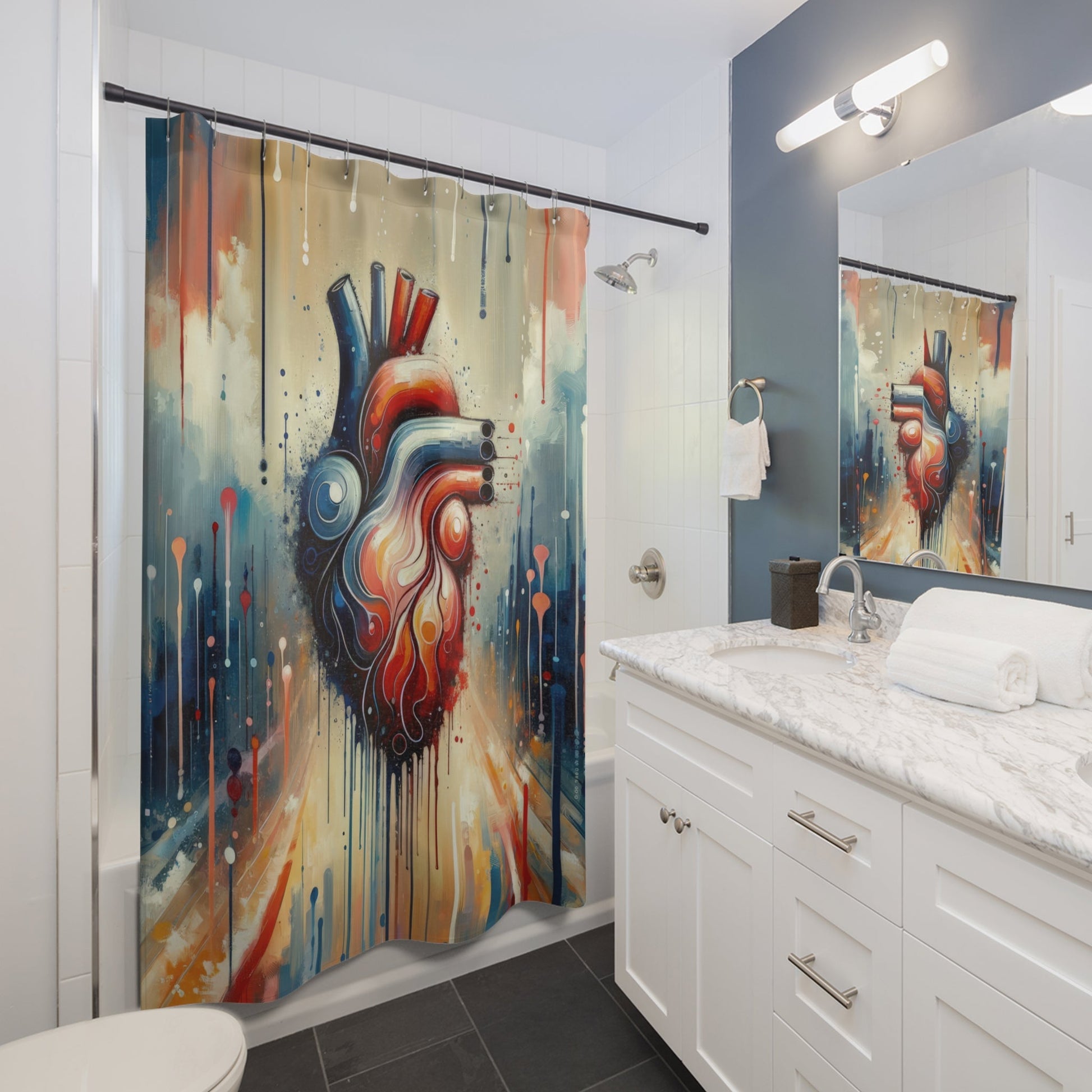 Rhythmic Heart Harmony Shower Curtains - ATUH.ART