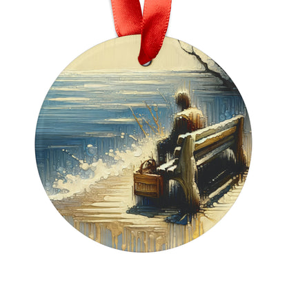 Seaside Solitude Tachism Acrylic Ornament with Ribbon - ATUH.ART