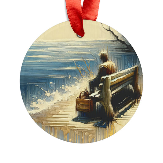 Seaside Solitude Tachism Acrylic Ornament with Ribbon - ATUH.ART
