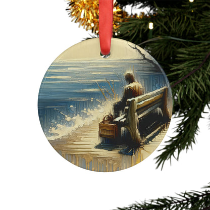Seaside Solitude Tachism Acrylic Ornament with Ribbon - ATUH.ART