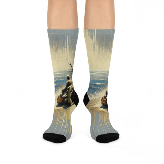 Seaside Solitude Tachism Cushioned Crew Socks - ATUH.ART