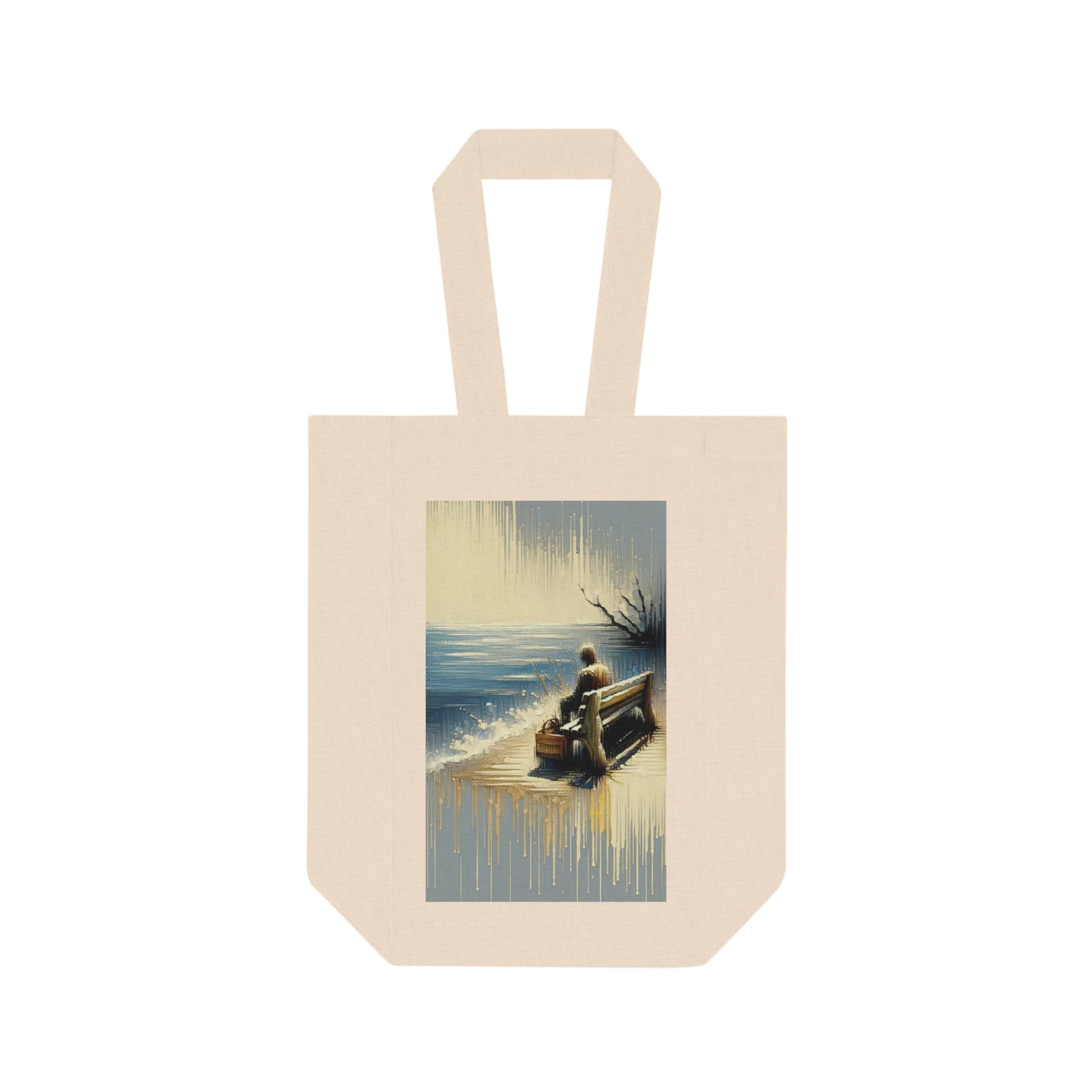 Seaside Solitude Tachism Double Wine Tote Bag - ATUH.ART