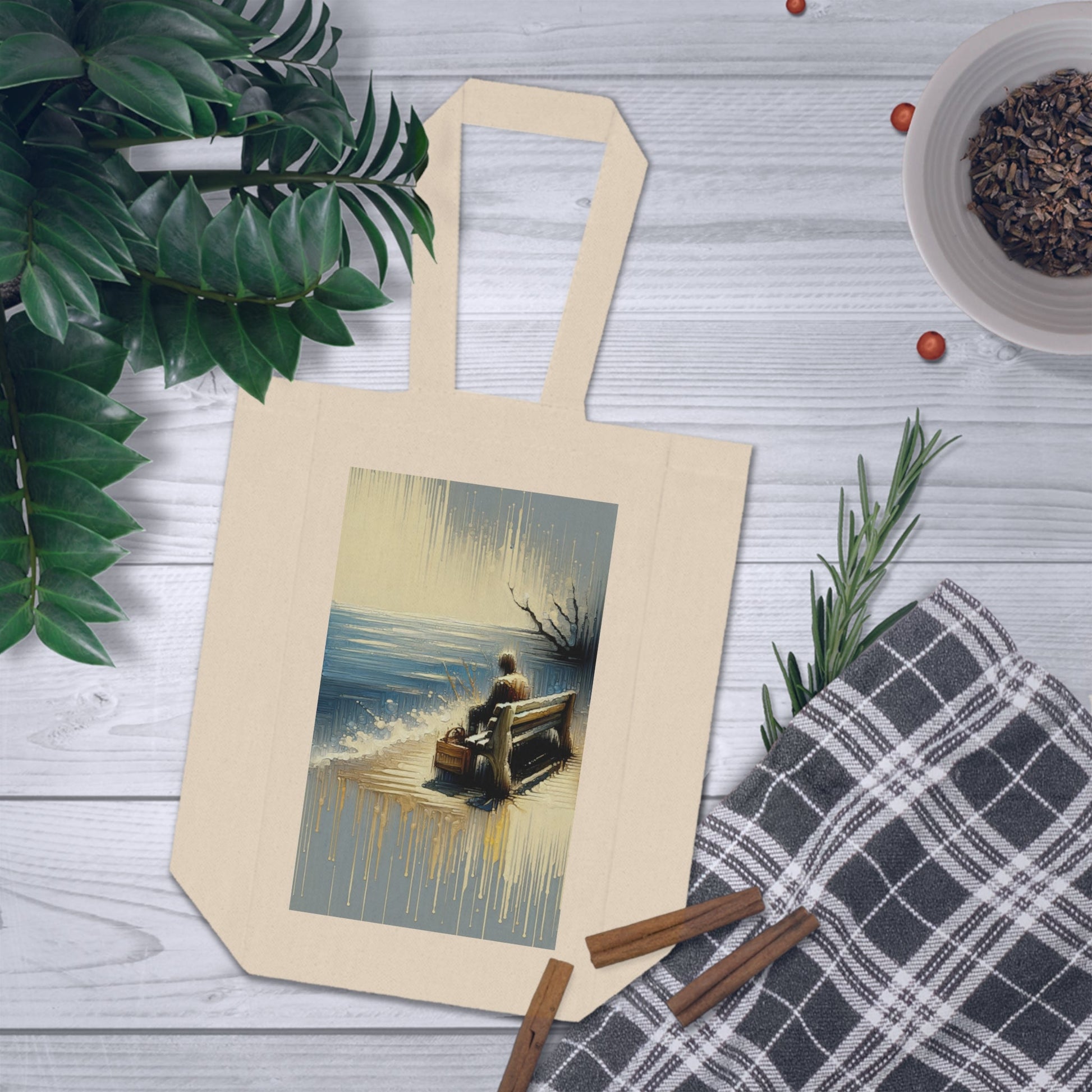 Seaside Solitude Tachism Double Wine Tote Bag - ATUH.ART