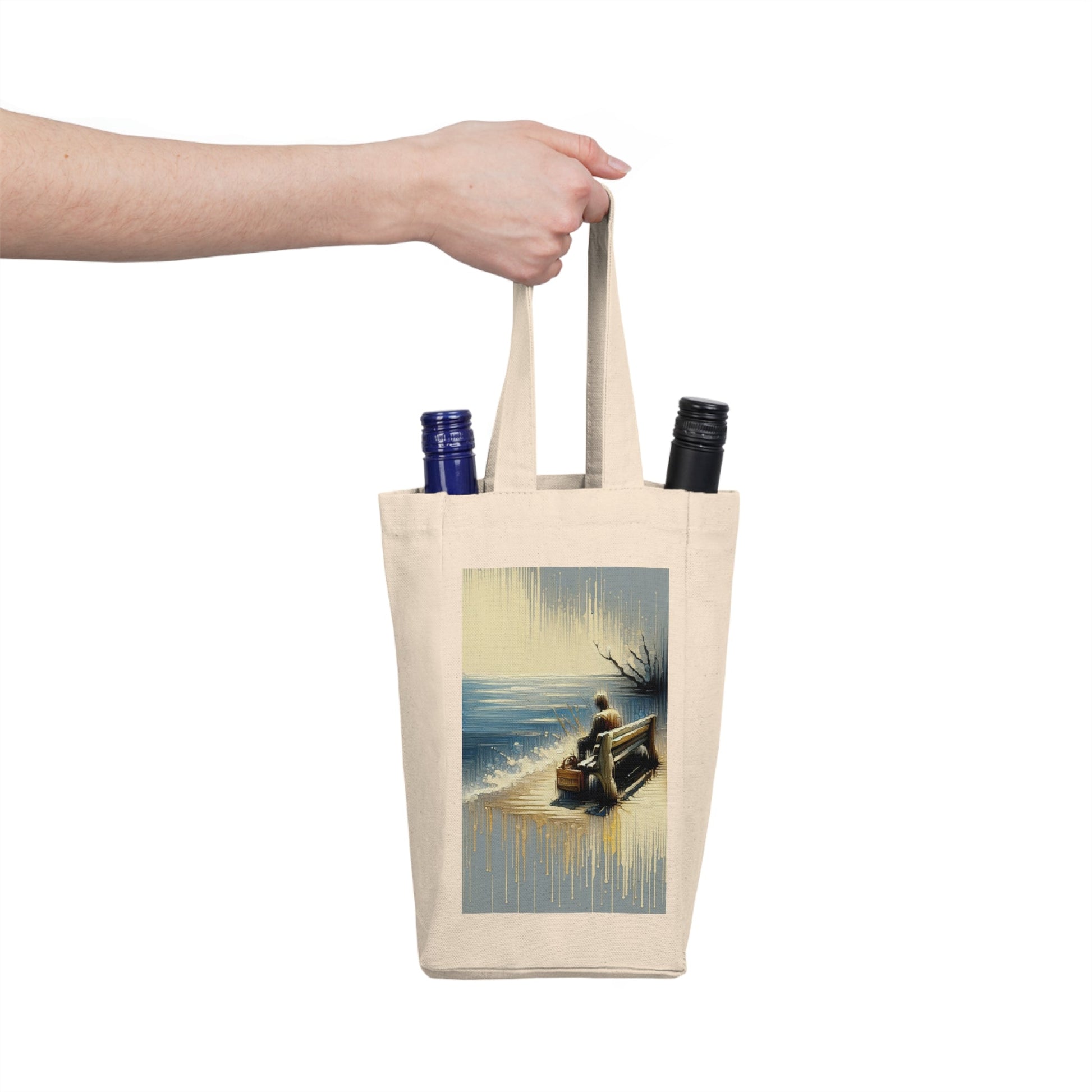 Seaside Solitude Tachism Double Wine Tote Bag - ATUH.ART