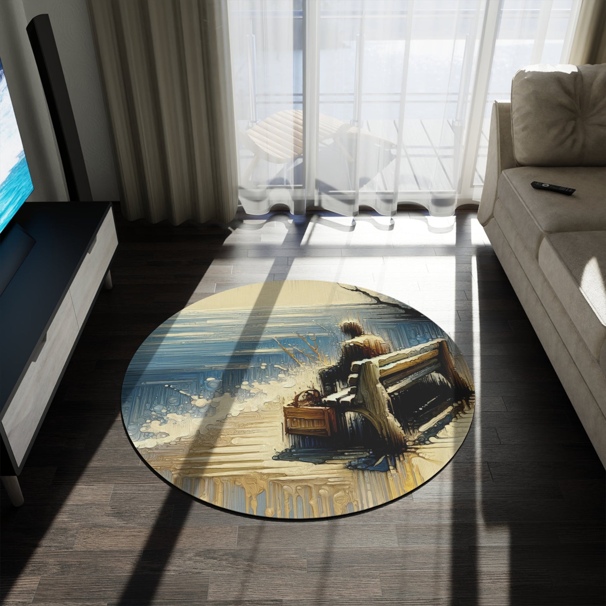 Seaside Solitude Tachism Round Rug - ATUH.ART