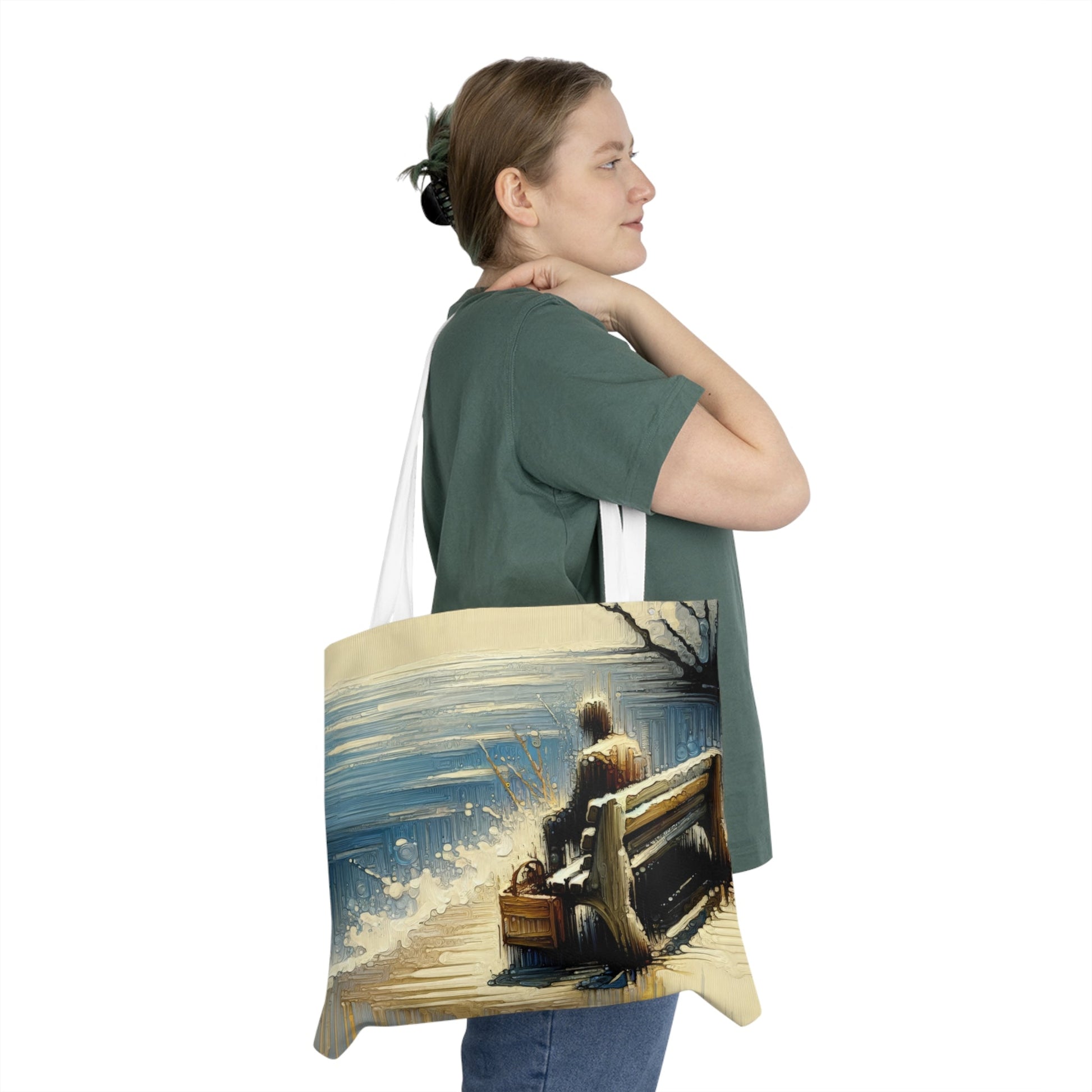 Seaside Solitude Tachism Shoulder Tote Bag (AOP) - ATUH.ART