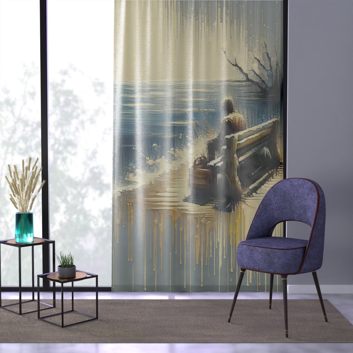 Seaside Solitude Tachism Window Curtain - ATUH.ART