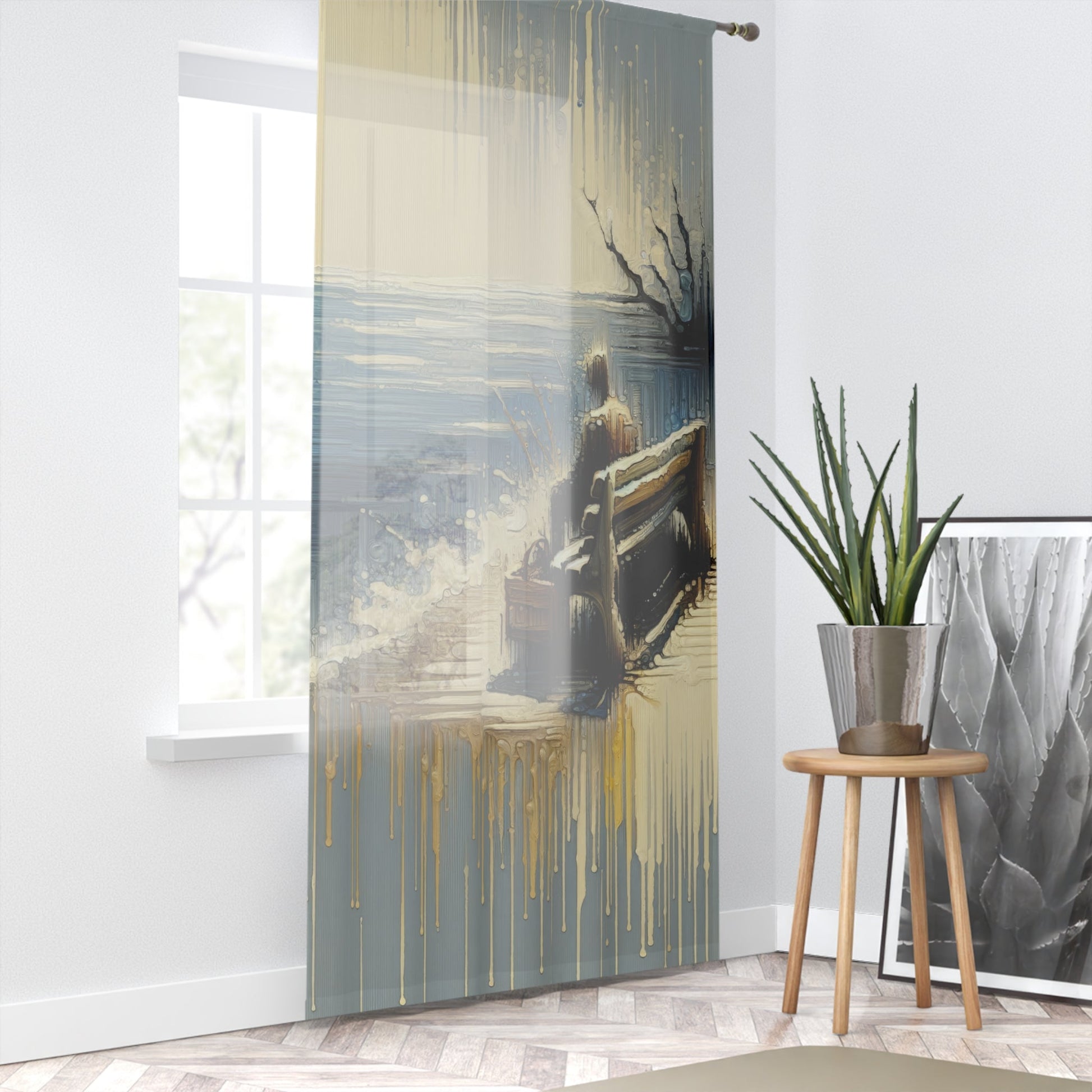 Seaside Solitude Tachism Window Curtain - ATUH.ART