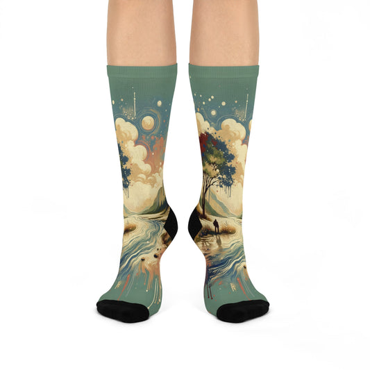 Serene Stream Sojourn Cushioned Crew Socks - ATUH.ART