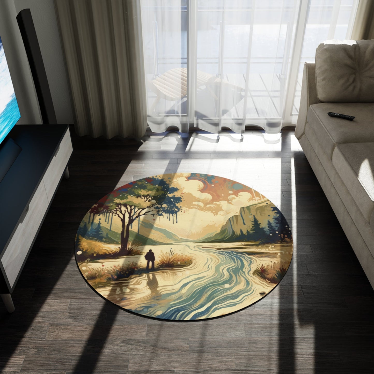 Serene Stream Sojourn Round Rug - ATUH.ART