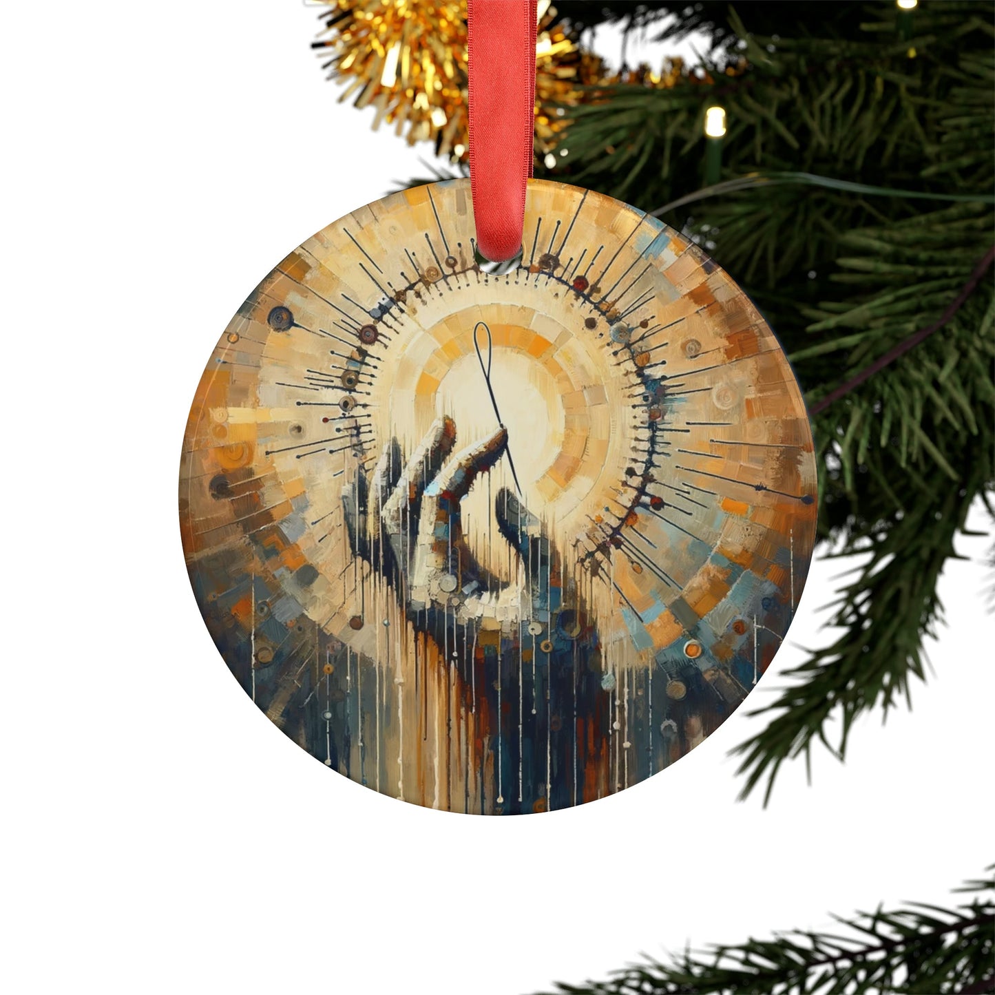 Sovereign Reflective Tachism Acrylic Ornament with Ribbon - ATUH.ART