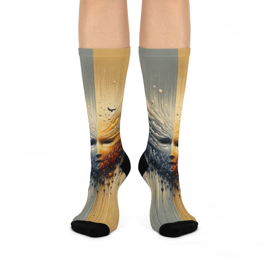 Subdued Revolutionary Currents Cushioned Crew Socks - ATUH.ART