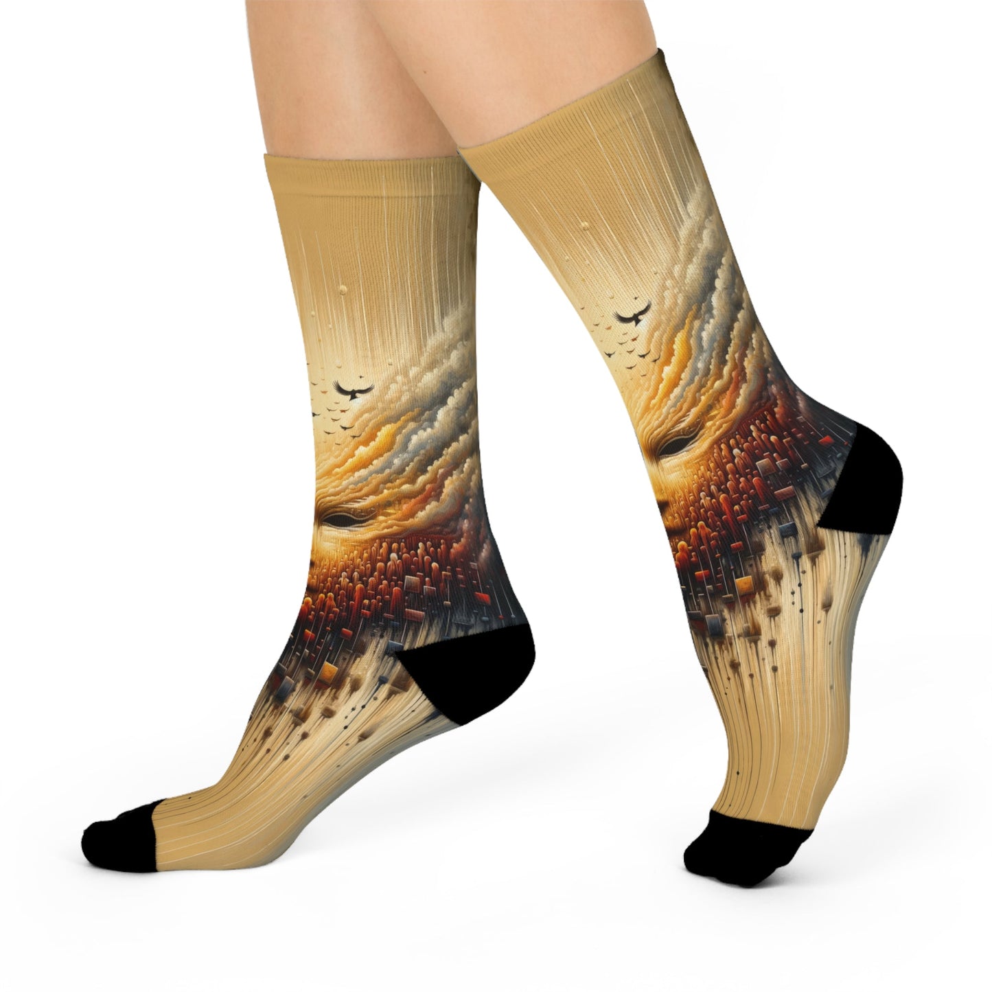 Subdued Revolutionary Currents Cushioned Crew Socks - ATUH.ART