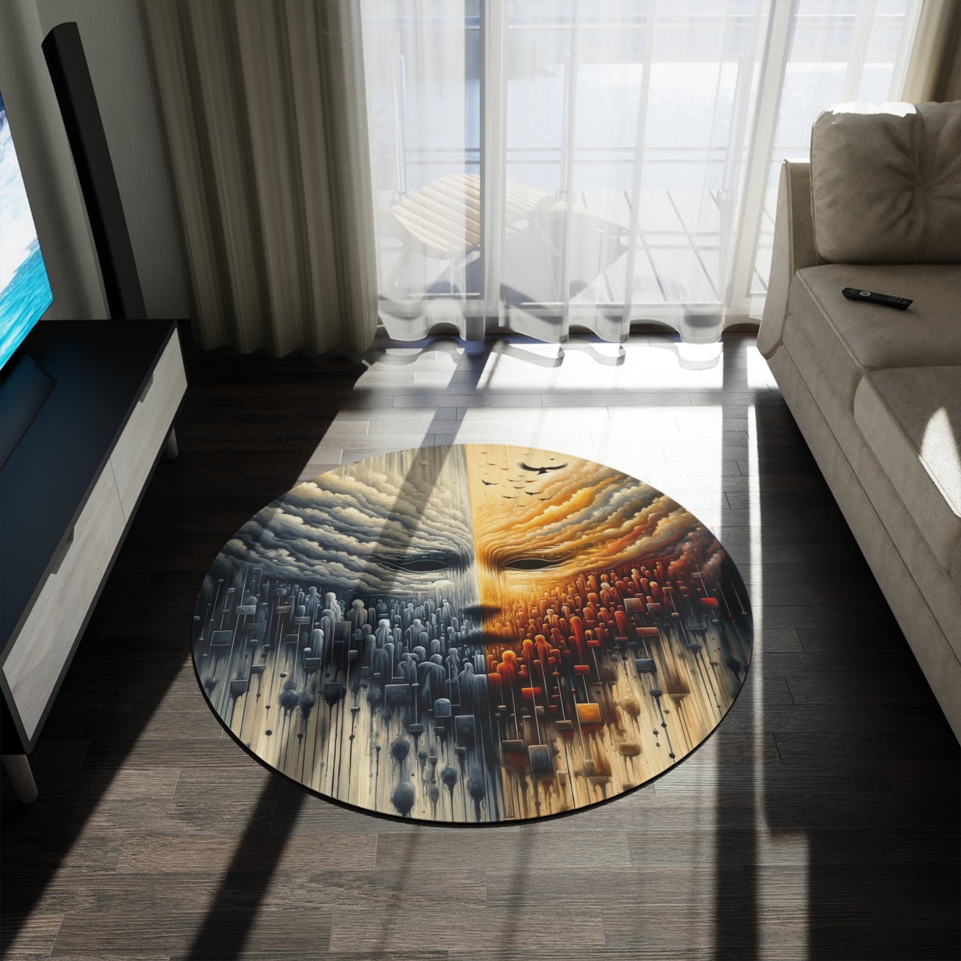 Subdued Revolutionary Currents Round Rug - ATUH.ART