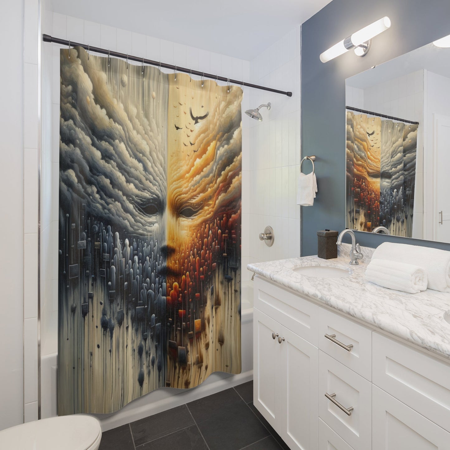 Subdued Revolutionary Currents Shower Curtains - ATUH.ART