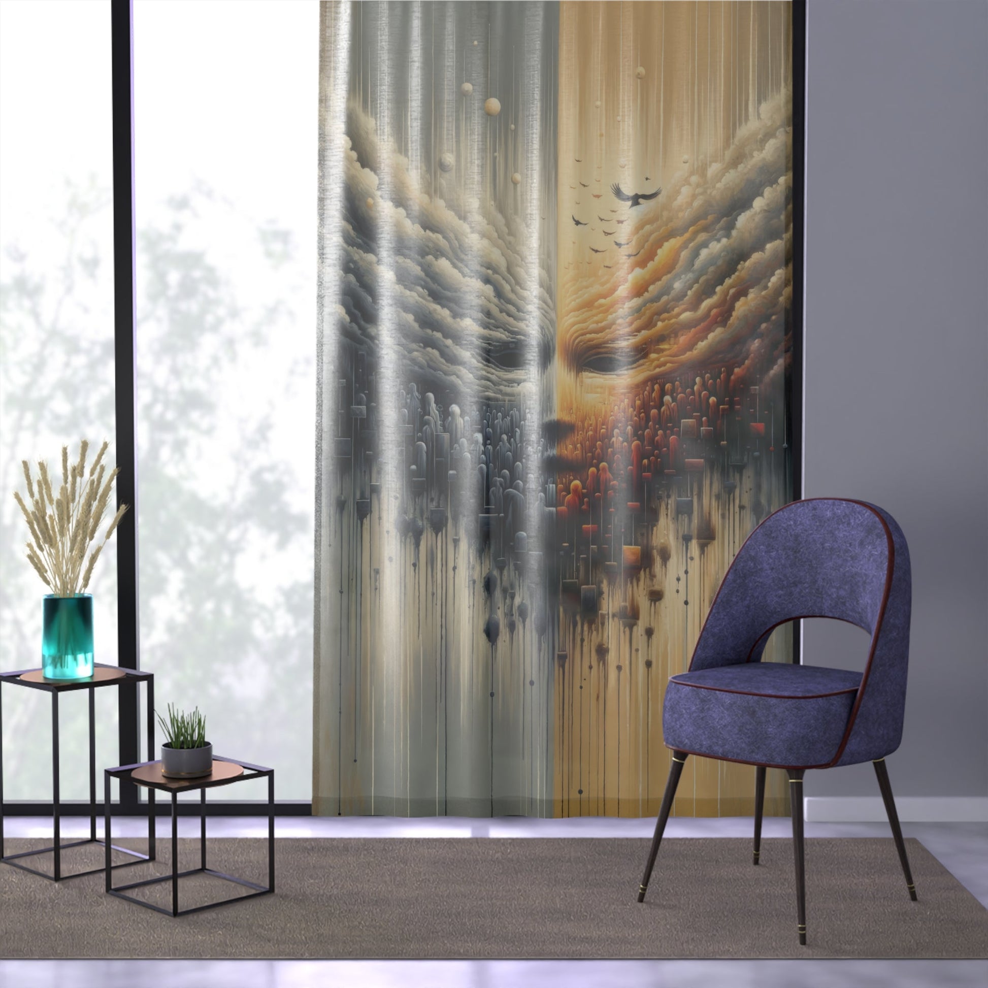 Subdued Revolutionary Currents Window Curtain - ATUH.ART