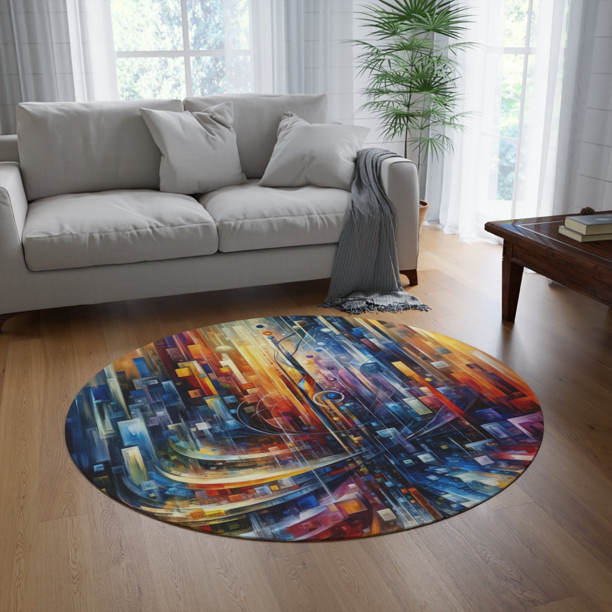 Symphonic Glass Resonance Round Rug - ATUH.ART