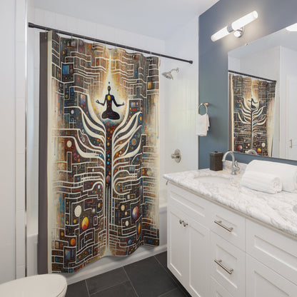 Syncing Silicon Spirituality Shower Curtains - ATUH.ART