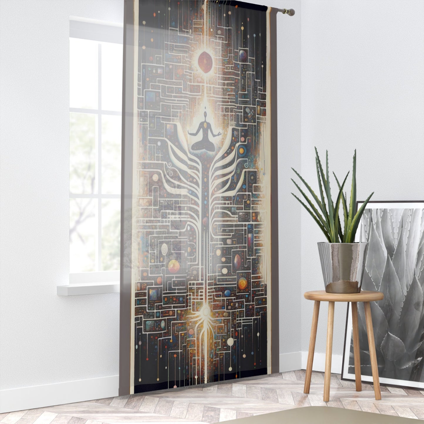 Syncing Silicon Spirituality Window Curtain - ATUH.ART