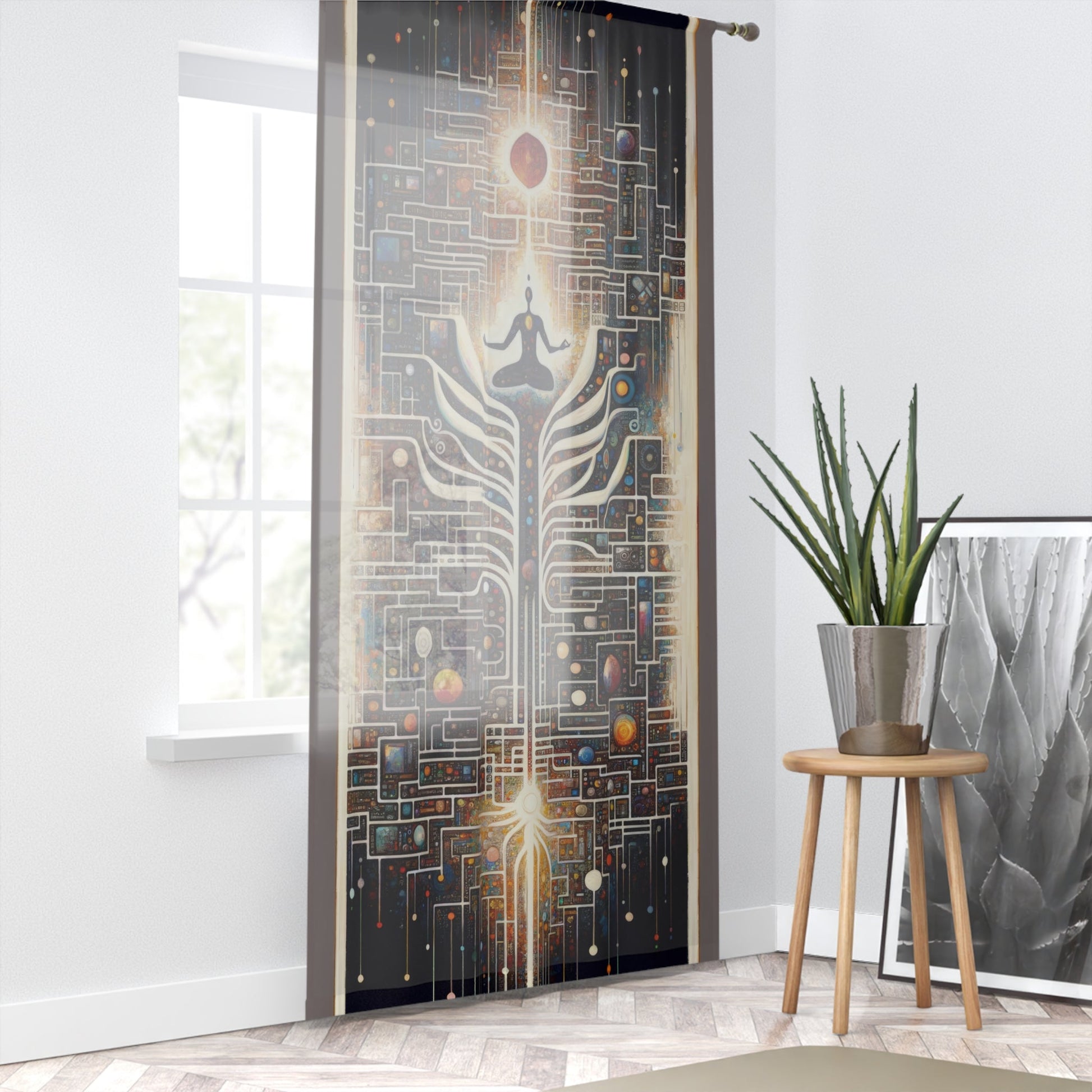 Syncing Silicon Spirituality Window Curtain - ATUH.ART