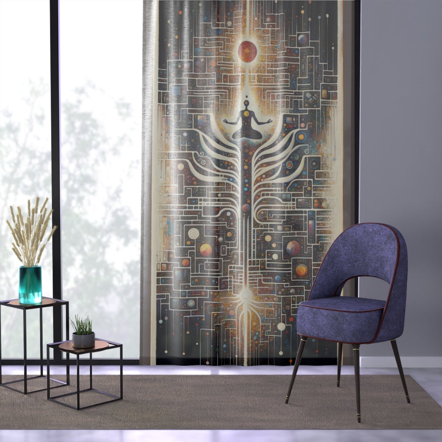 Syncing Silicon Spirituality Window Curtain - ATUH.ART