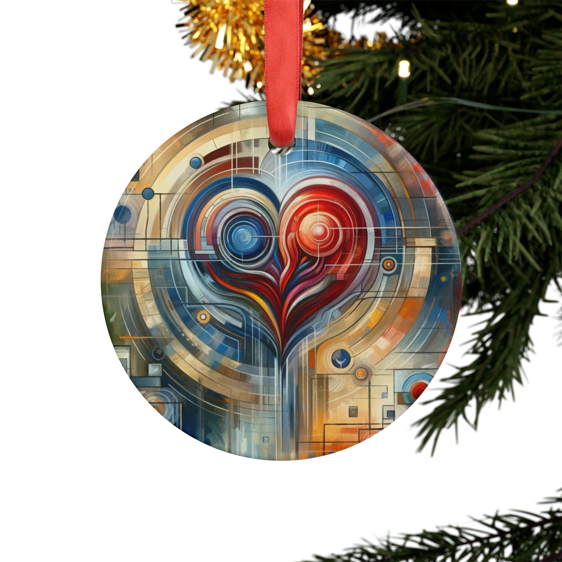 Techno Heart Harmony Acrylic Ornament with Ribbon - ATUH.ART