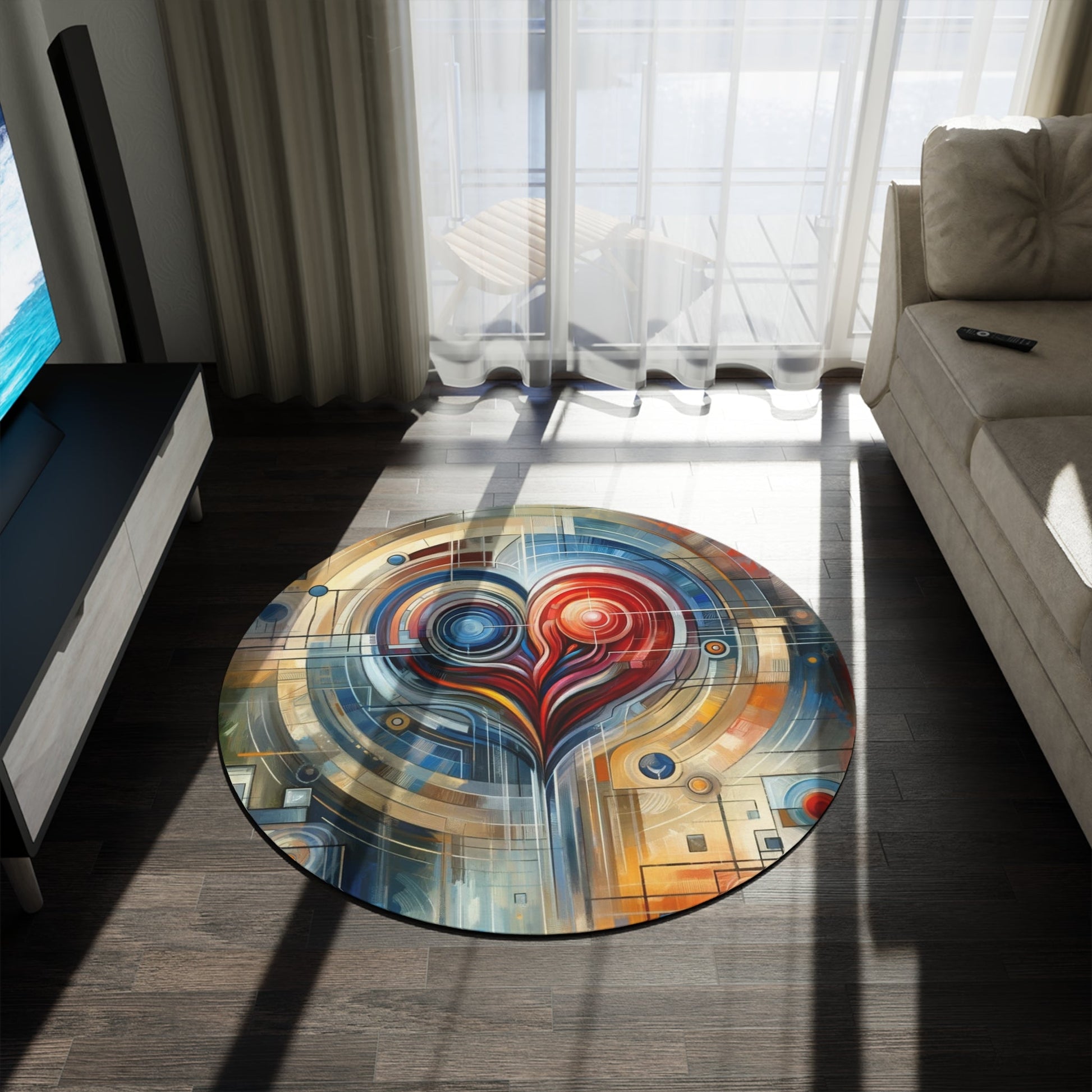 Techno Heart Harmony Round Rug - ATUH.ART