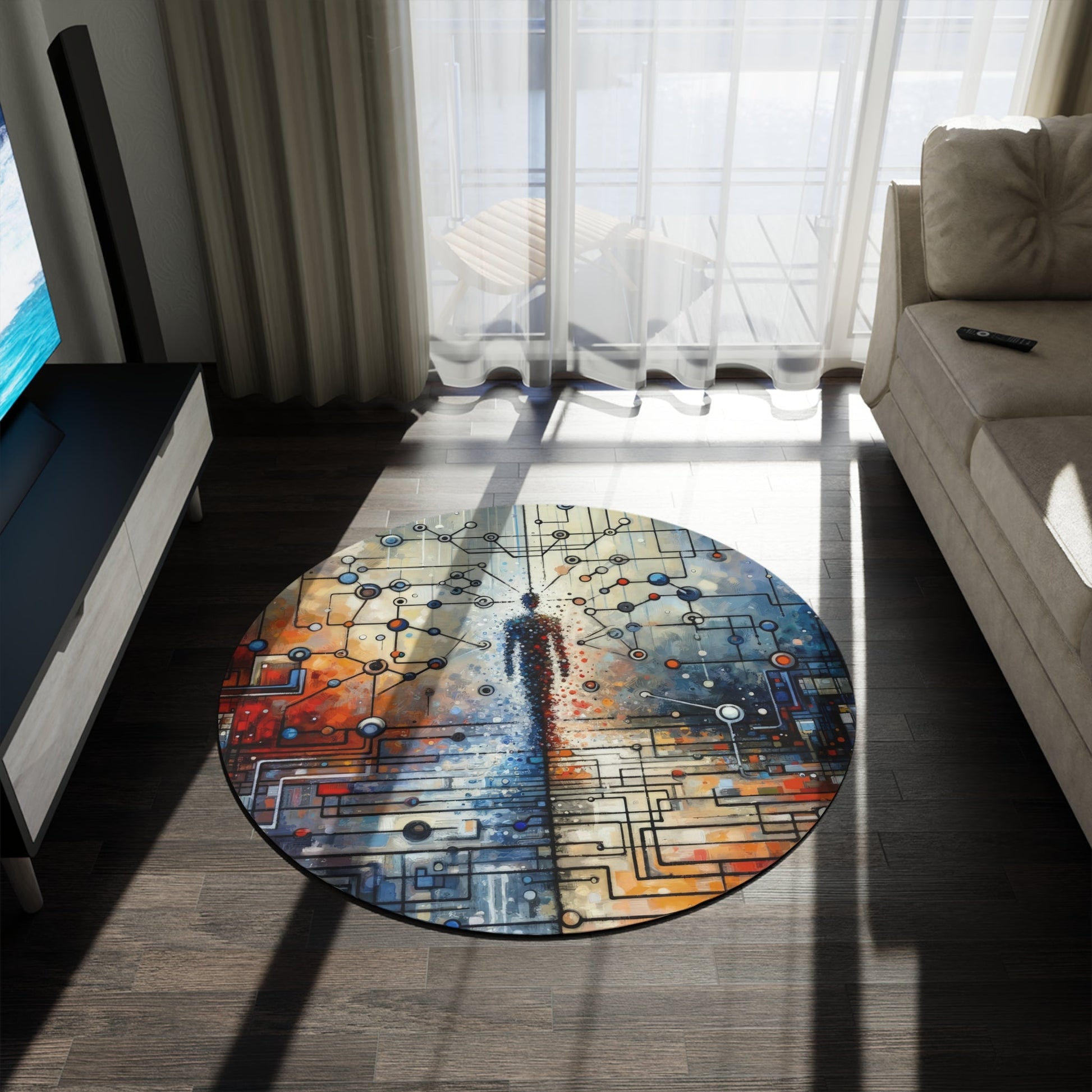 Technological Connectivity Bridge Round Rug - ATUH.ART