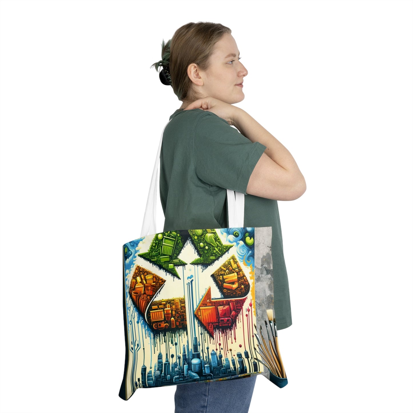 Upcycling Lifecycle Artistry Shoulder Tote Bag (AOP) - ATUH.ART