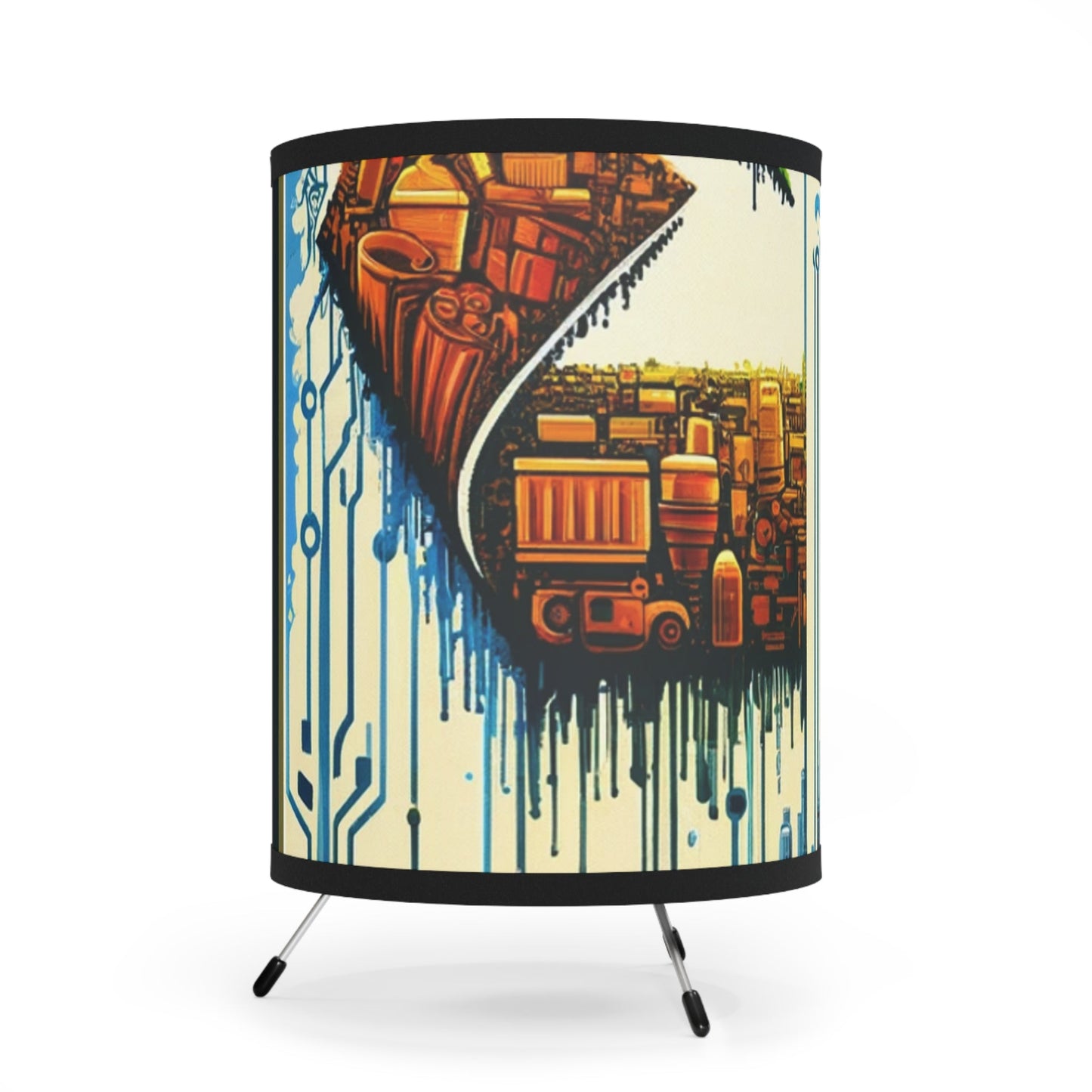 Upcycling Lifecycle Artistry Tripod Lamp with High-Res Printed Shade, US\CA plug - ATUH.ART